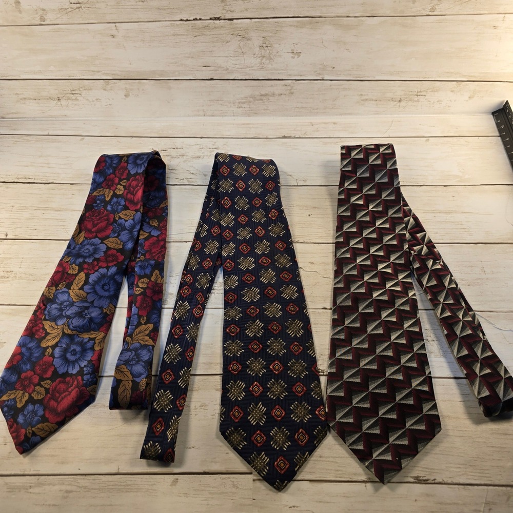 Mens Vintage Tie Bundle Valeriano Silk Floral Streets Ltd Van Heusen Geometric